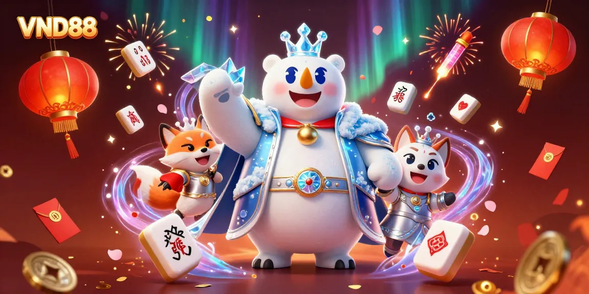 Engage with thrilling VND88 casino action featuring a vibrant 3D cartoon scene of characters amidst festive gambling elements.