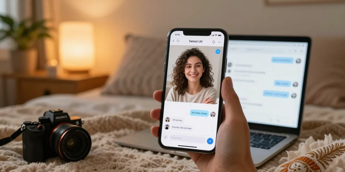 Engaging with sex ai on a smartphone in a cozy bedroom setting, showcasing interaction and technology.
