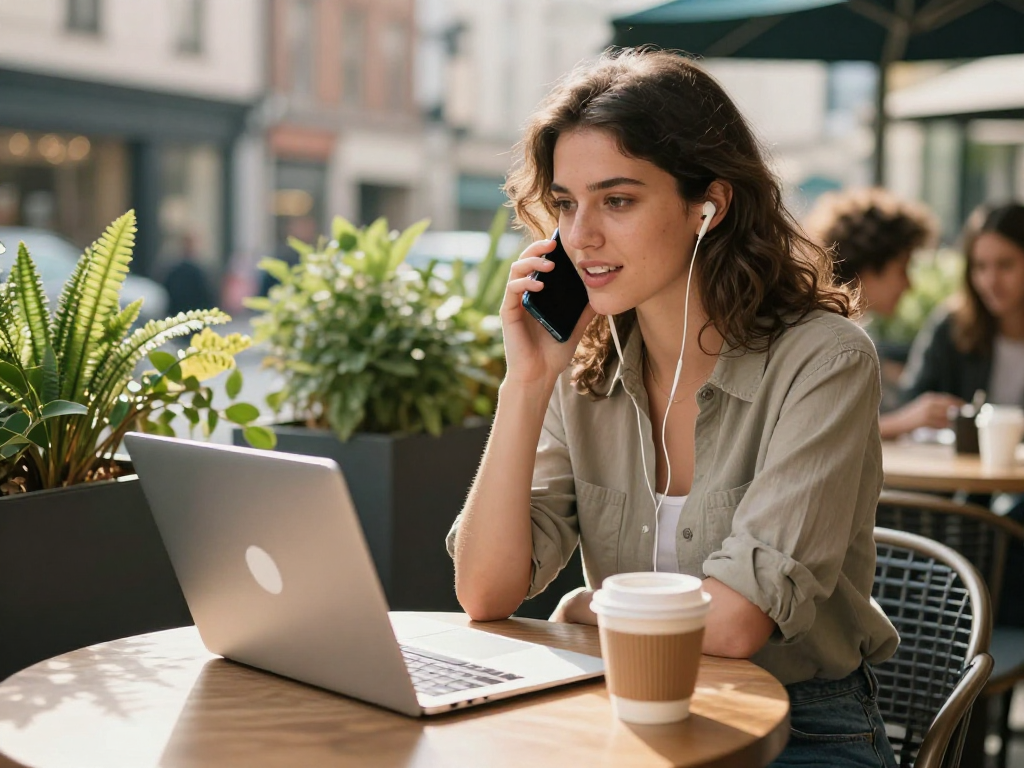 Engaging moment with dirty chat ai on a smartphone in an urban café.