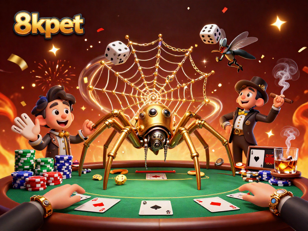 Engage in thrilling moments at 8xbet with a vibrant casino-themed 3D illustration.