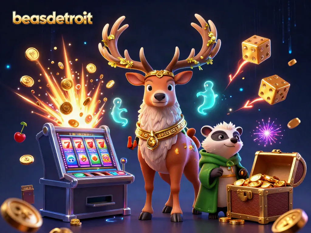 Engage with beasdetroit's vibrant casino offerings through thrilling 3D illustration filled with action.