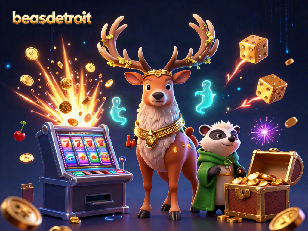 Engage with beasdetroit's vibrant casino offerings through thrilling 3D illustration filled with action.